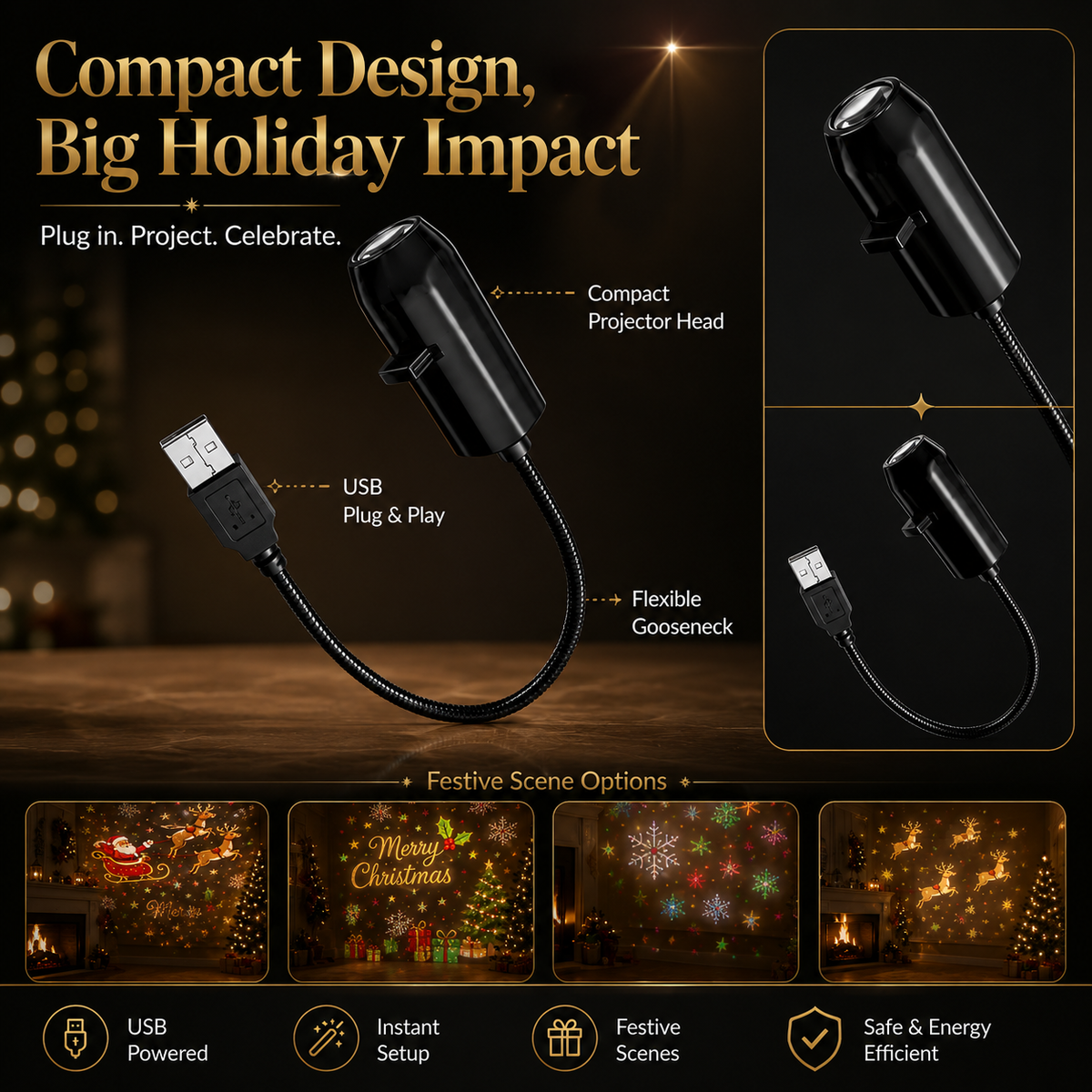 Plug-&-Play HD Christmas Projector