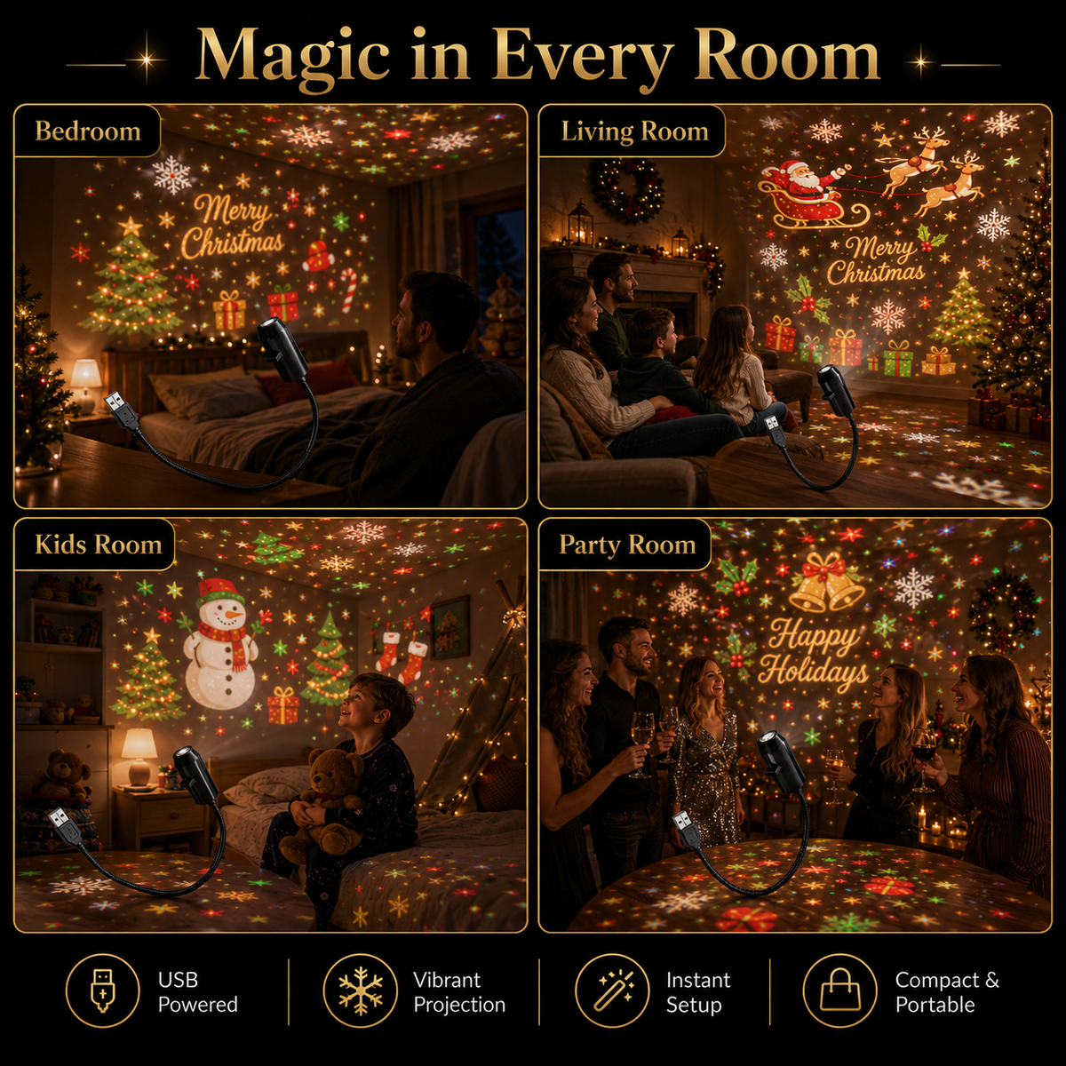 Plug-&-Play HD Christmas Projector